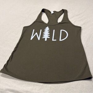 Olive Green Ideal T Tank Top with “Wild”